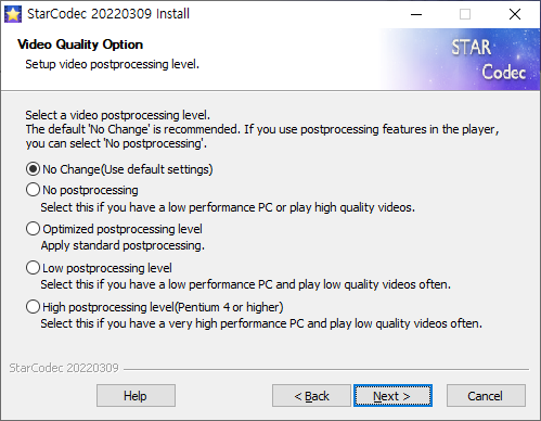 StarCodec - Video Quality Option